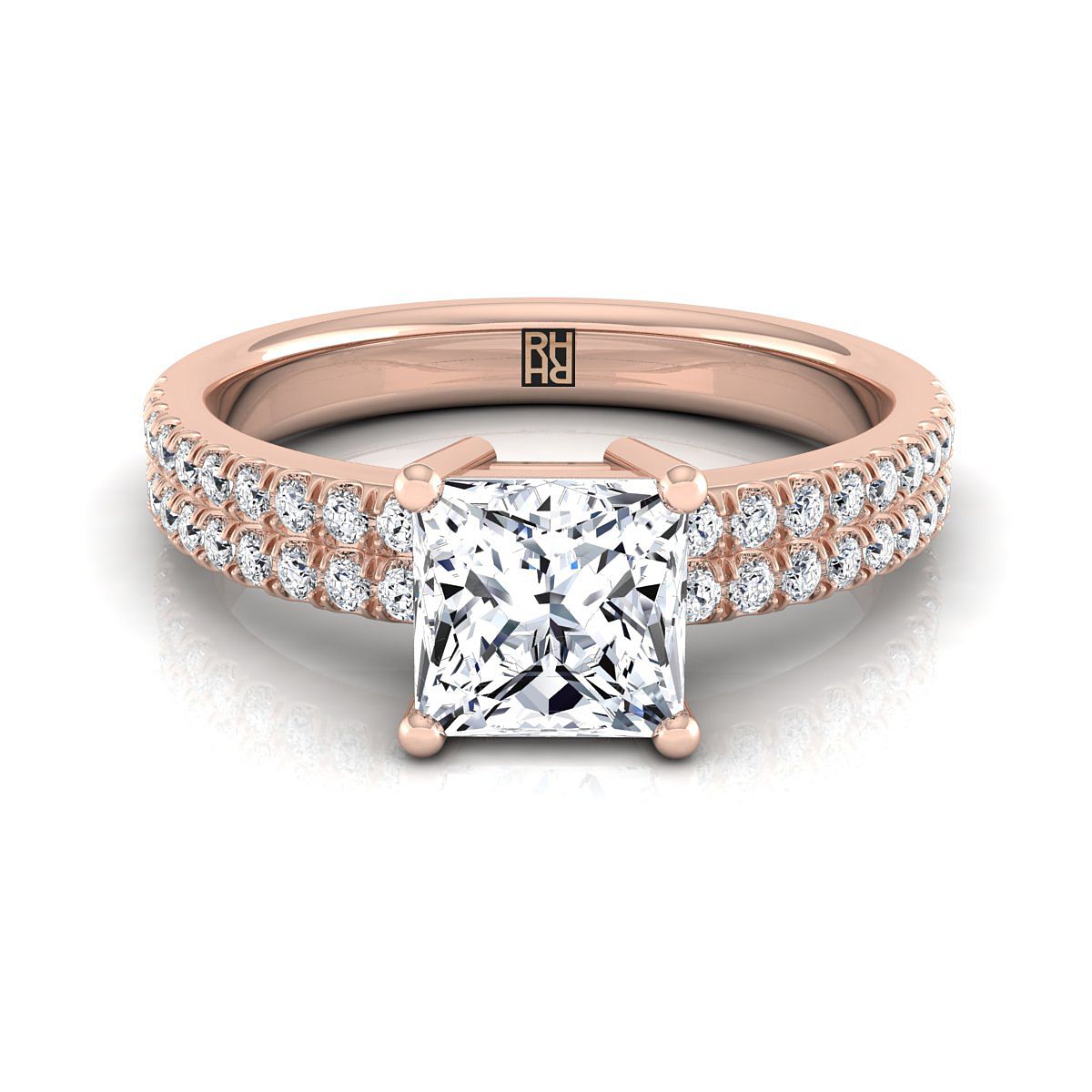 แหวนหมั้นเพชร 14K Rose Gold Princess Cut 1/4ctw