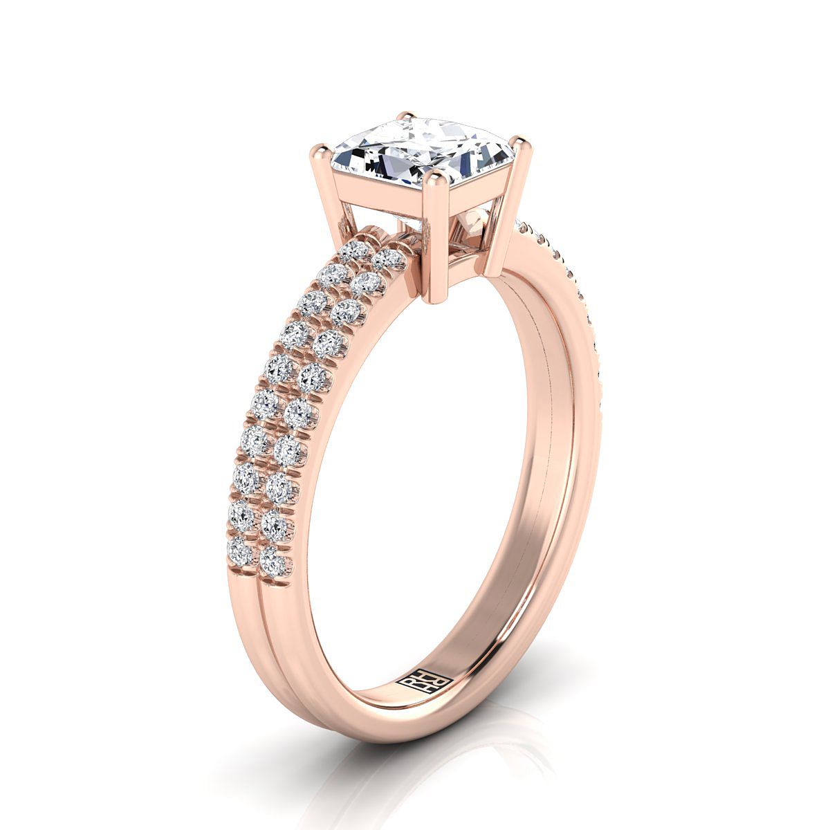 แหวนหมั้นเพชร 14K Rose Gold Princess Cut 1/4ctw