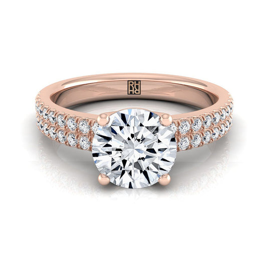 แหวนหมั้นเพชร 14K Rose Gold Round Brilliant Double Pave Row -1/4ctw