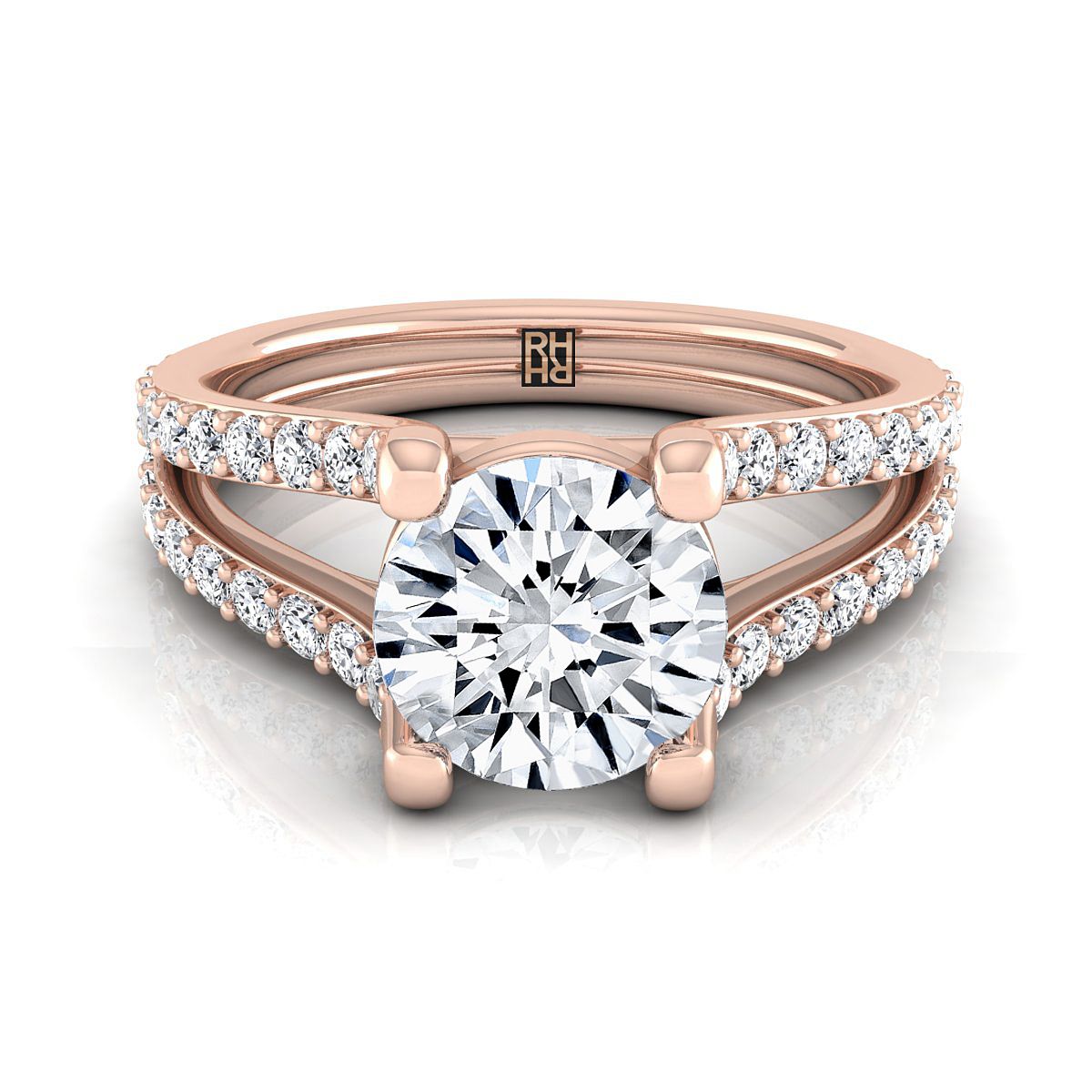 14K Rose Gold Round Brilliant Prong Set แหวนหมั้นก้านแยกไพลิน