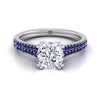 18K White Gold Cushion  Double Row Double Prong French Pave Diamond Engagement Ring