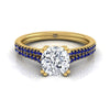 แหวนหมั้นเพชรแท้ 18K Yellow Gold Cushion Double Row Double Prong French Pave Diamond