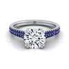 18K White Gold Round Brilliant Double Row Double Prong French Pave Diamond Engagement Ring