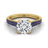 18K Yellow Gold Round Brilliant Double Row Double Prong French Pave Diamond Engagement Ring