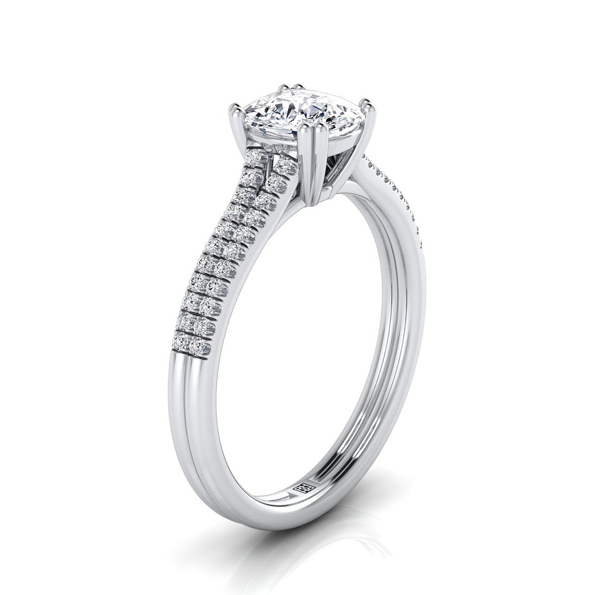 แหวนหมั้นเพชร 14K White Gold Cushion Diamond Double Prong Double Prong French Pave -1/6ctw