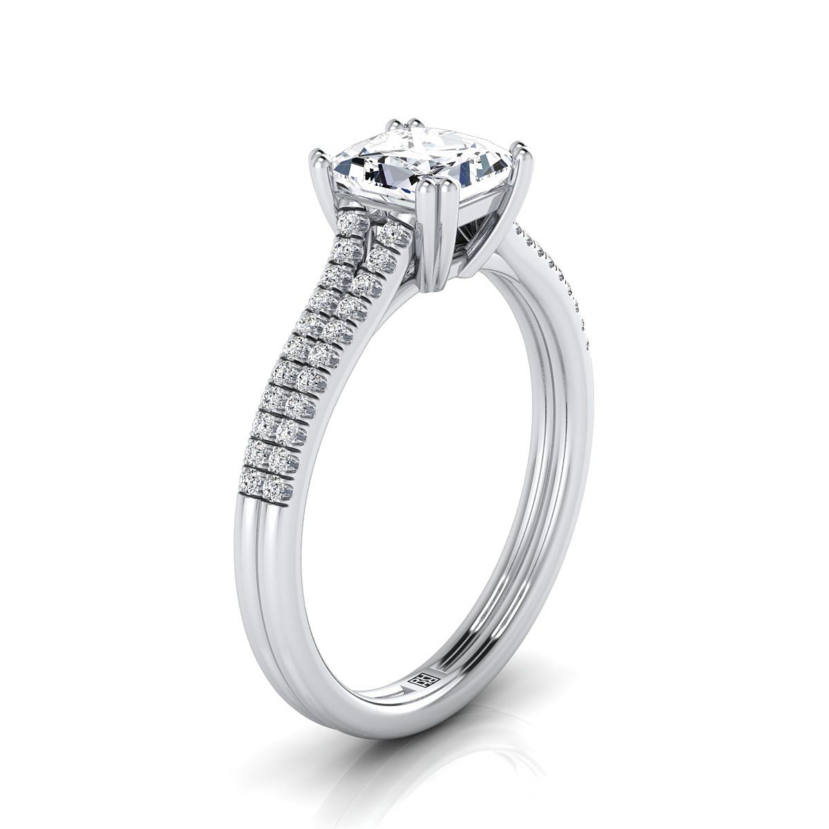 แหวนหมั้นเพชร 14K White Gold Princess Cut Diamond Double Prong French Pave -1/6ctw