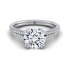 14K สีขาวทอง Round Brilliant Diamond สองแถว Double Prong French Pave แหวนหมั้น -1/6ctw