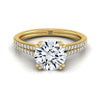 14K สีเหลืองทอง Round Brilliant Diamond สองแถว Double Prong French Pave แหวนหมั้น -1/6ctw