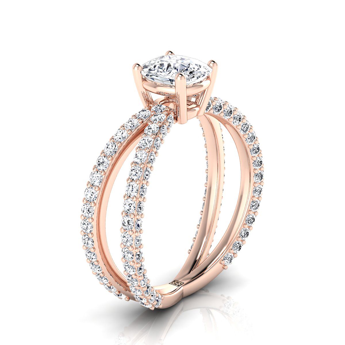 แหวนหมั้นเพชร 14K Rose Gold Cushion Open Diamond Pave Criss Cross -1-1/3ctw