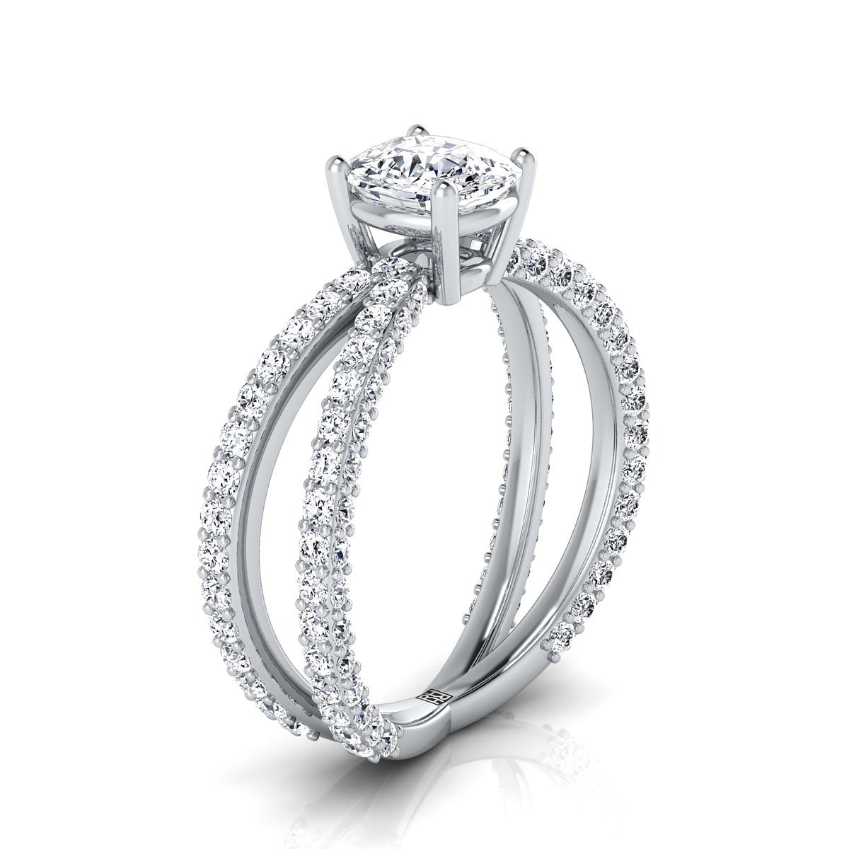 แหวนหมั้นเพชร 14K White Gold Cushion Open Diamond Pave Criss Cross -1-1/3ctw