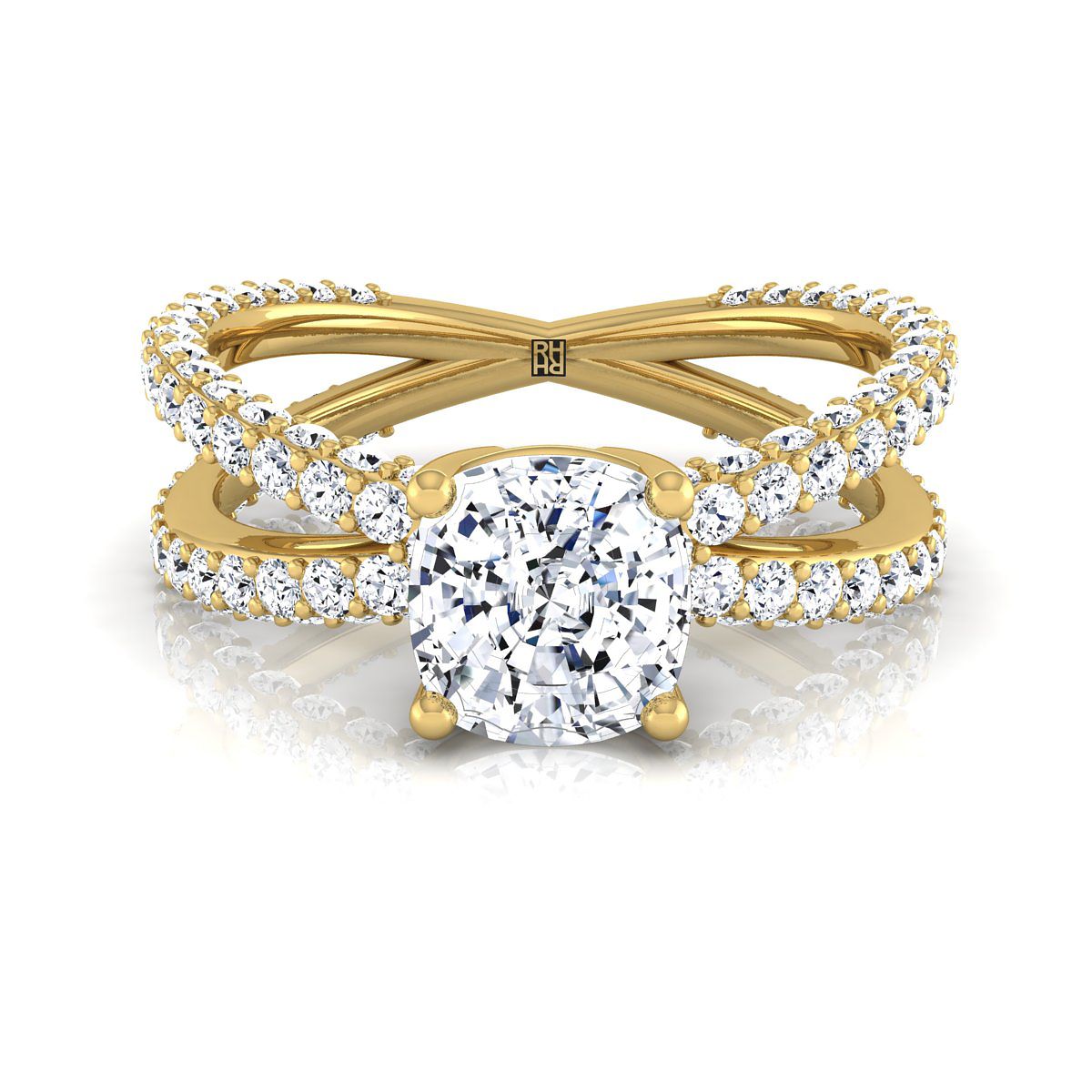 แหวนหมั้นเพชรสีเหลืองทอง 18K ประดับเพชร Pave Criss Cross -1-1/3ctw