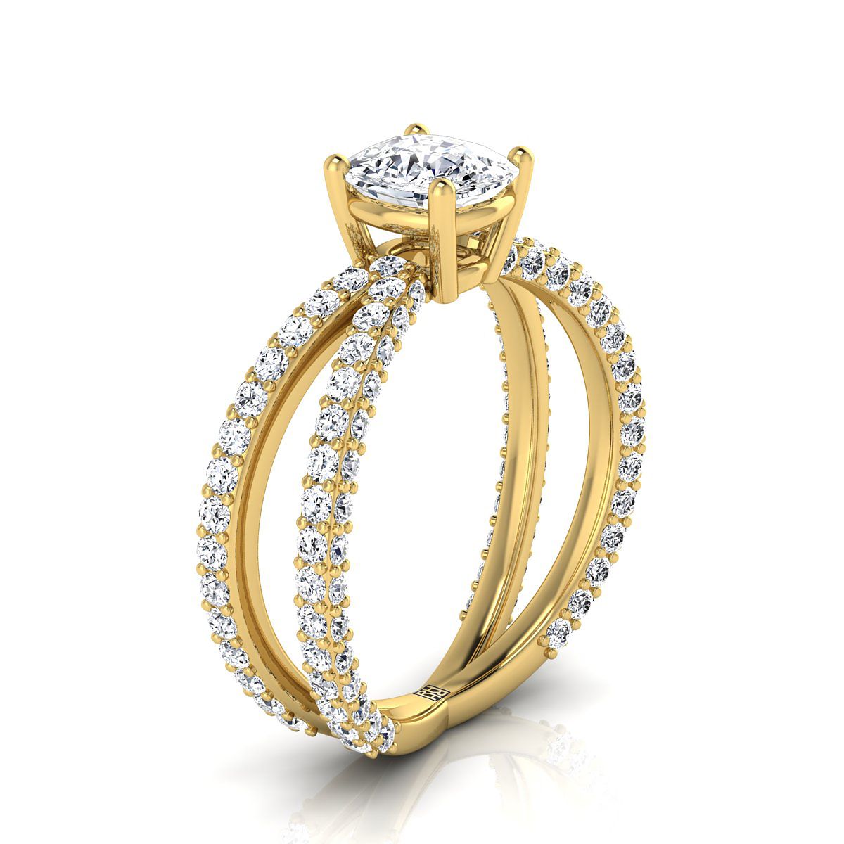 แหวนหมั้นเพชร 14K Yellow Gold Cushion Open Diamond Pave Criss Cross -1-1/3ctw