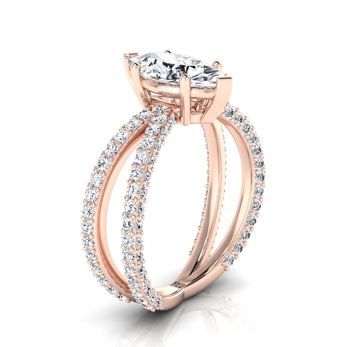 แหวนหมั้นเพชร 14K Rose Gold Marquise Open Criss Cross -1-1/3ctw