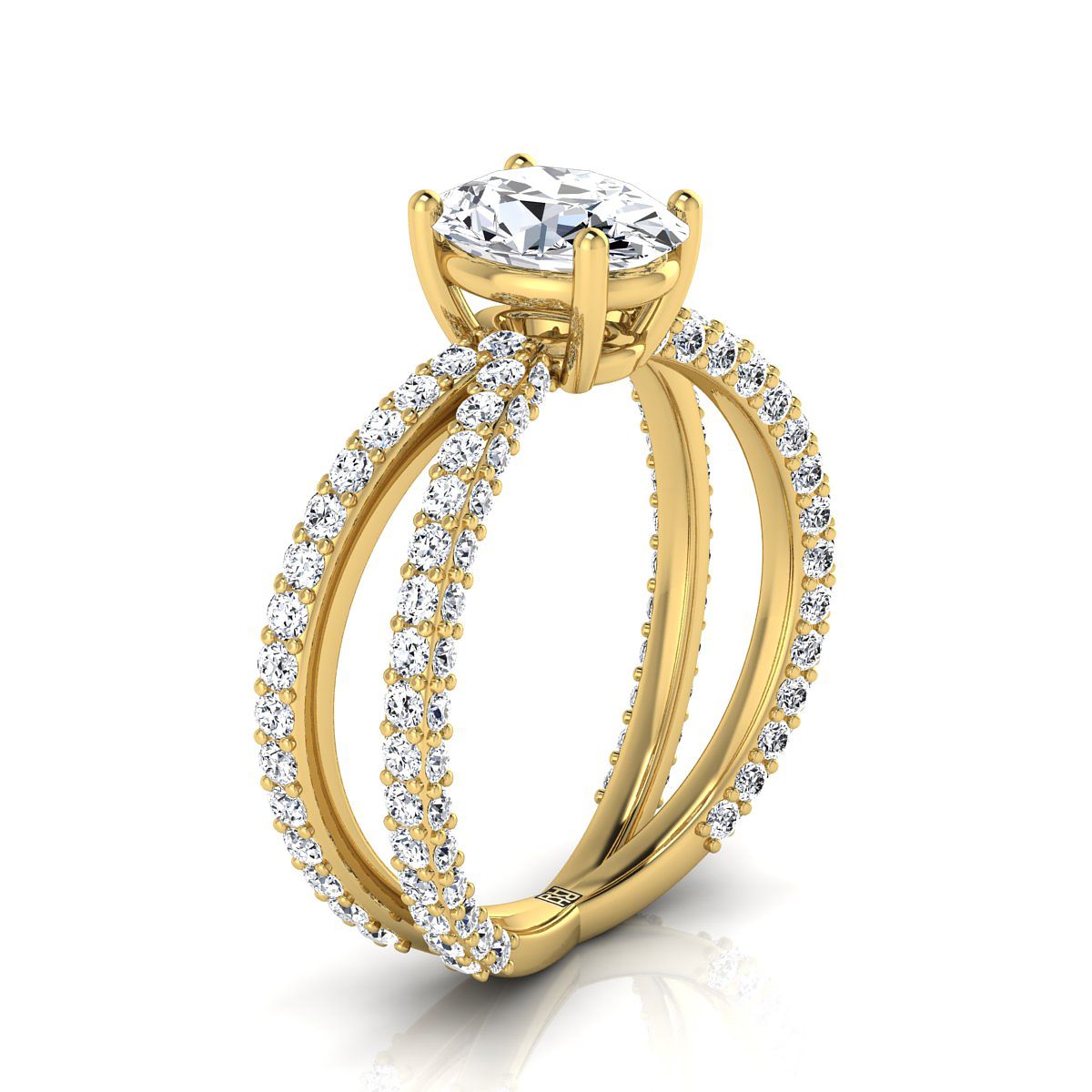 14K Yellow Gold Oval Open Diamond Pave Criss Cross Engagement Ring -1-1/3ctw