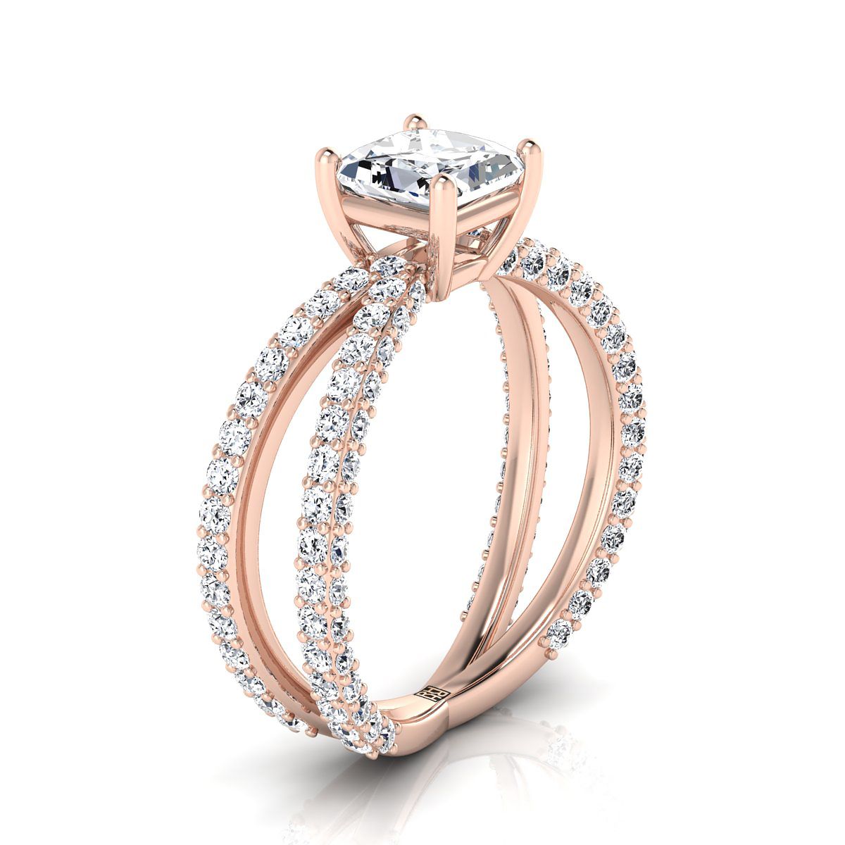 แหวนหมั้นเพชร 14K Rose Gold Princess Cut Pave Criss Cross -1-1/3ctw