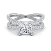 18K White Gold Princess Cut Open Diamond Pave Criss Cross Engagement Ring -1-1/3ctw