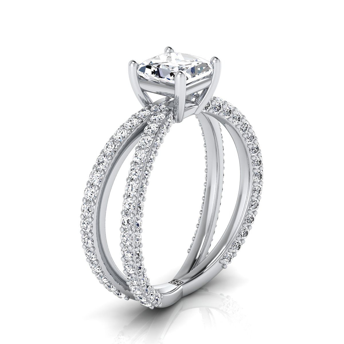 แหวนหมั้นเพชร 14K White Gold Princess Cut Open Diamond Pave Criss Cross -1-1/3ctw