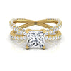 แหวนหมั้นเพชร 14K Yellow Gold Princess Cut Pave Criss Cross -1-1/3ctw