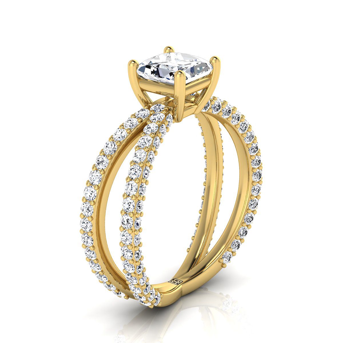 แหวนหมั้นเพชร 14K Yellow Gold Princess Cut Pave Criss Cross -1-1/3ctw