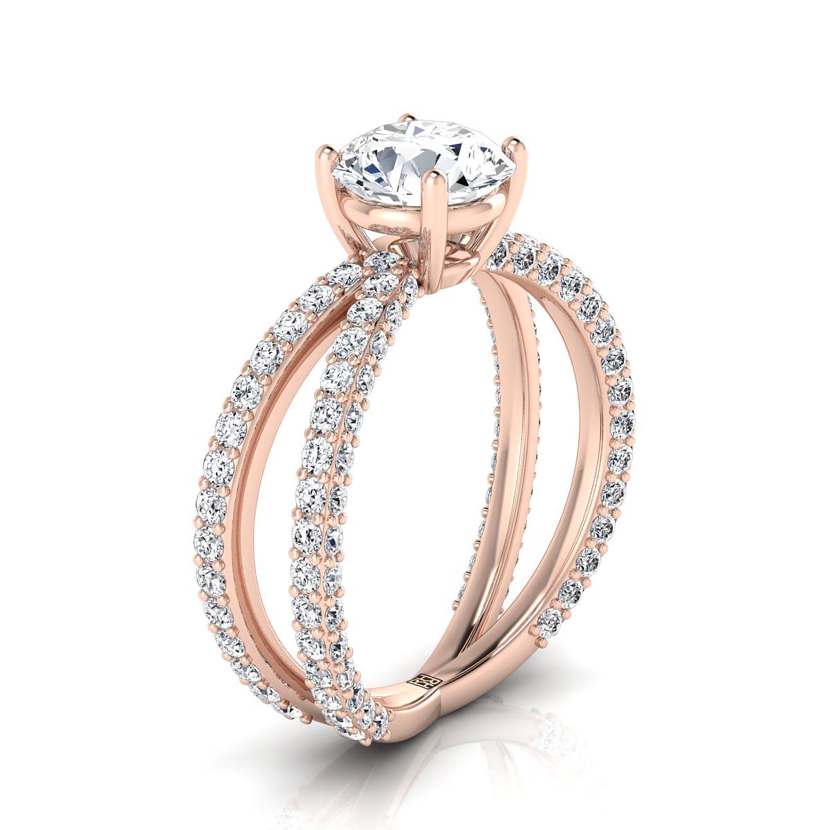 14K Rose Gold Round Brilliant Open Diamond Pave Criss Cross แหวนหมั้น -1-1/3ctw