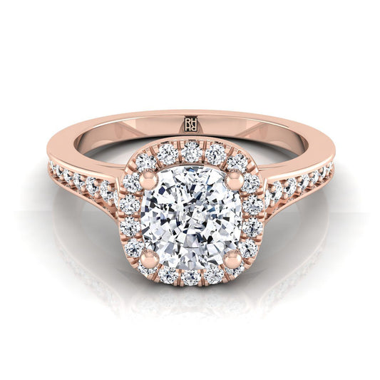 14K Rose Gold Cushion Diamond Classic Halo พร้อมแหวนหมั้น Channel French Pave -1/3ctw