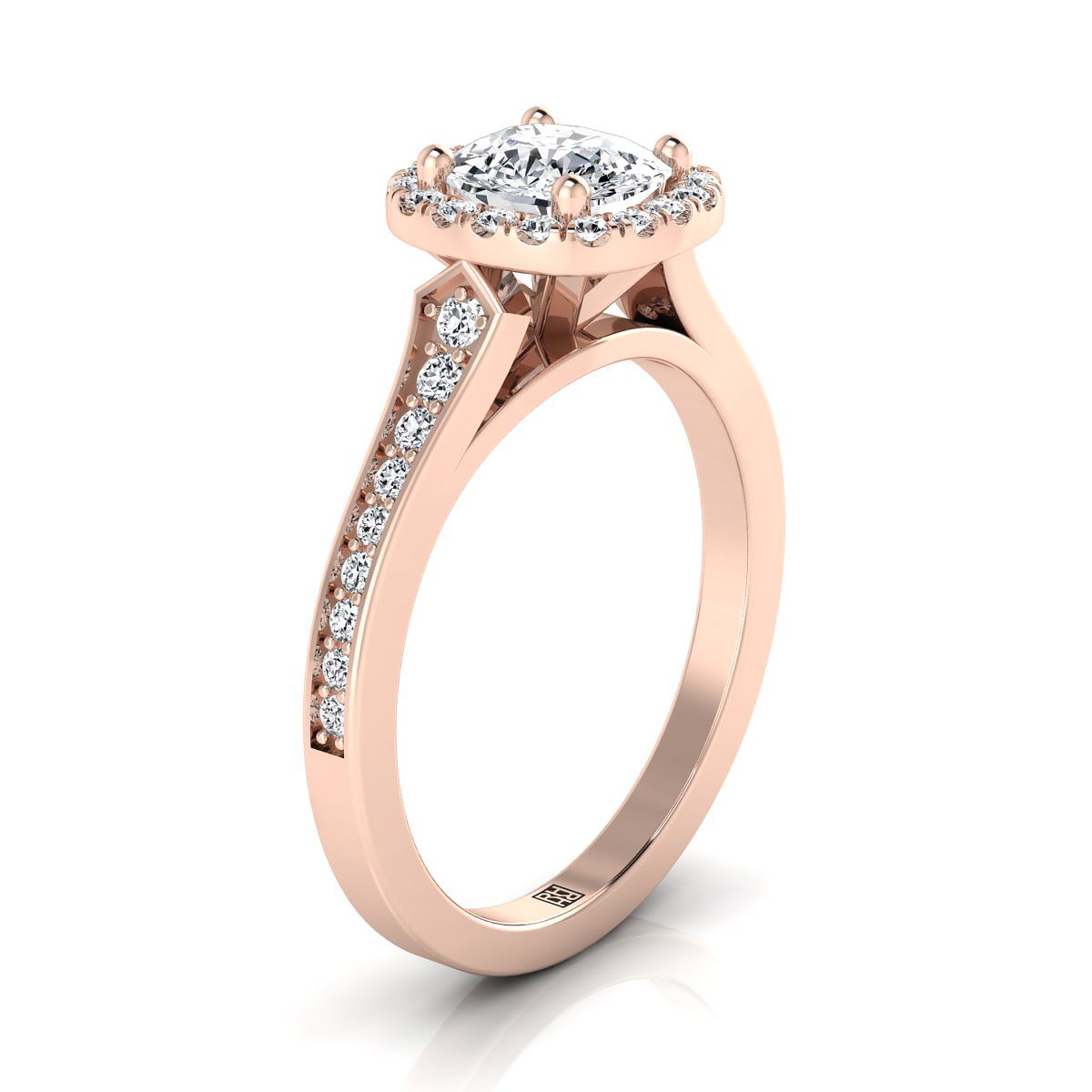 14K Rose Gold Cushion Diamond Classic Halo พร้อมแหวนหมั้น Channel French Pave -1/3ctw