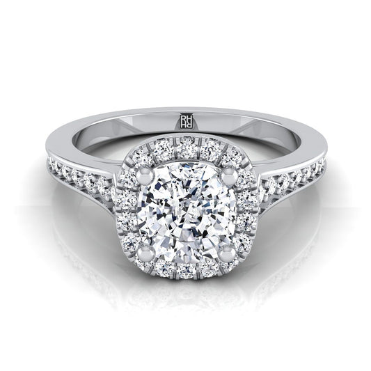 Platinum Cushion Diamond Classic Halo with Channel French Pave Engagement RING -1/3ctw