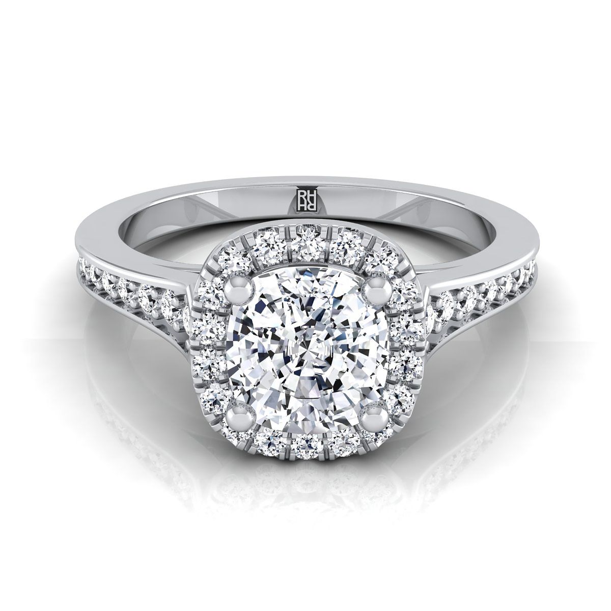 18K White Gold Cushion Diamond Classic Halo with Channel French Pave Engagement RING -1/3ctw