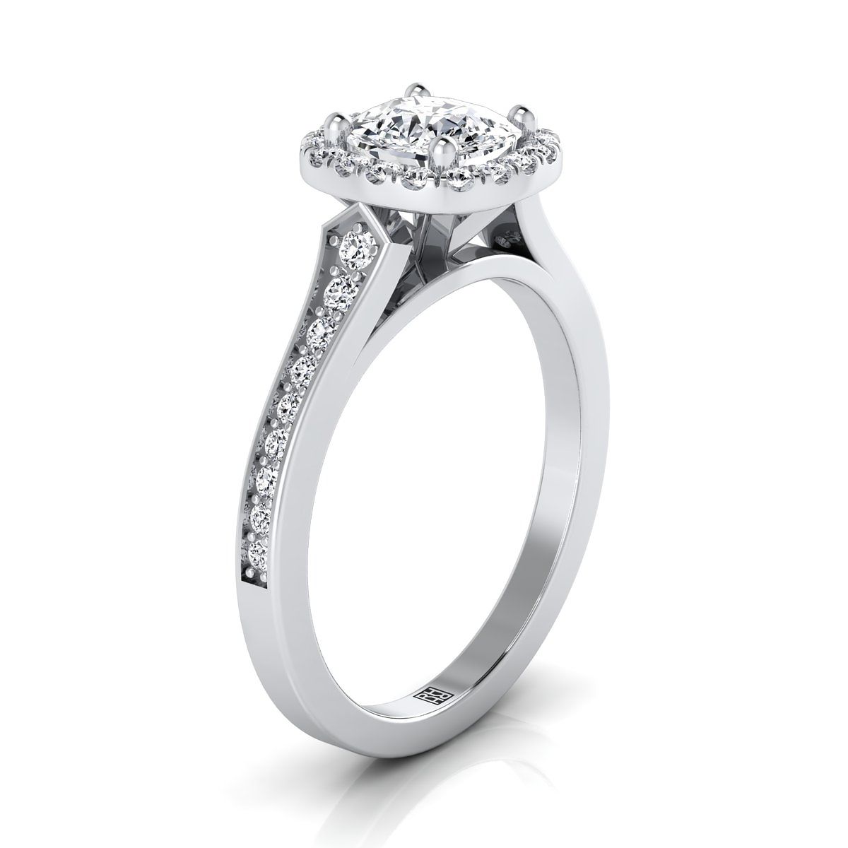 14K White Gold Cushion Diamond Classic Halo with Channel French Pave Engagement RING -1/3ctw