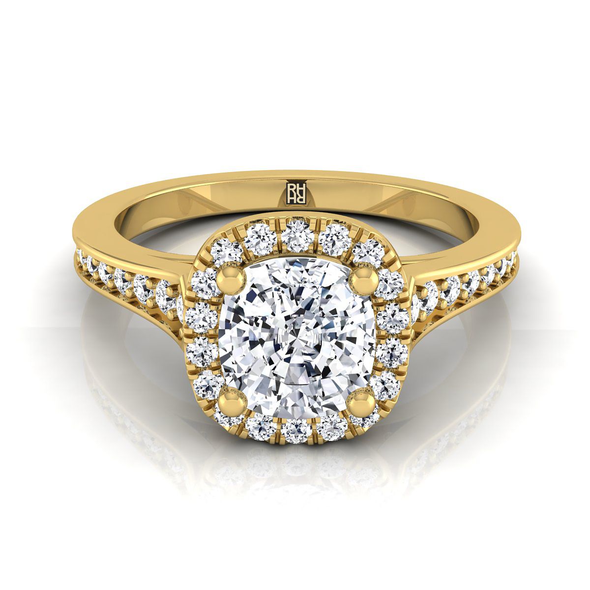 18K Yellow Gold Cushion Diamond Classic Halo with Channel French Pave Engagement RING -1/3ctw