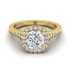 18K Yellow Gold Cushion Diamond Classic Halo with Channel French Pave Engagement RIng  -1/3ctw