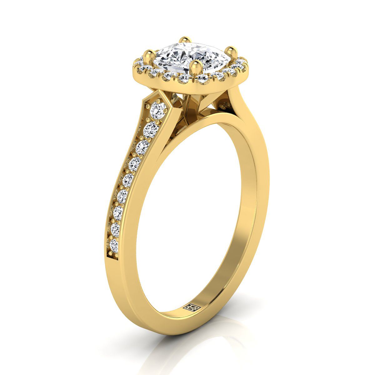 18K Yellow Gold Cushion Diamond Classic Halo with Channel French Pave Engagement RING -1/3ctw