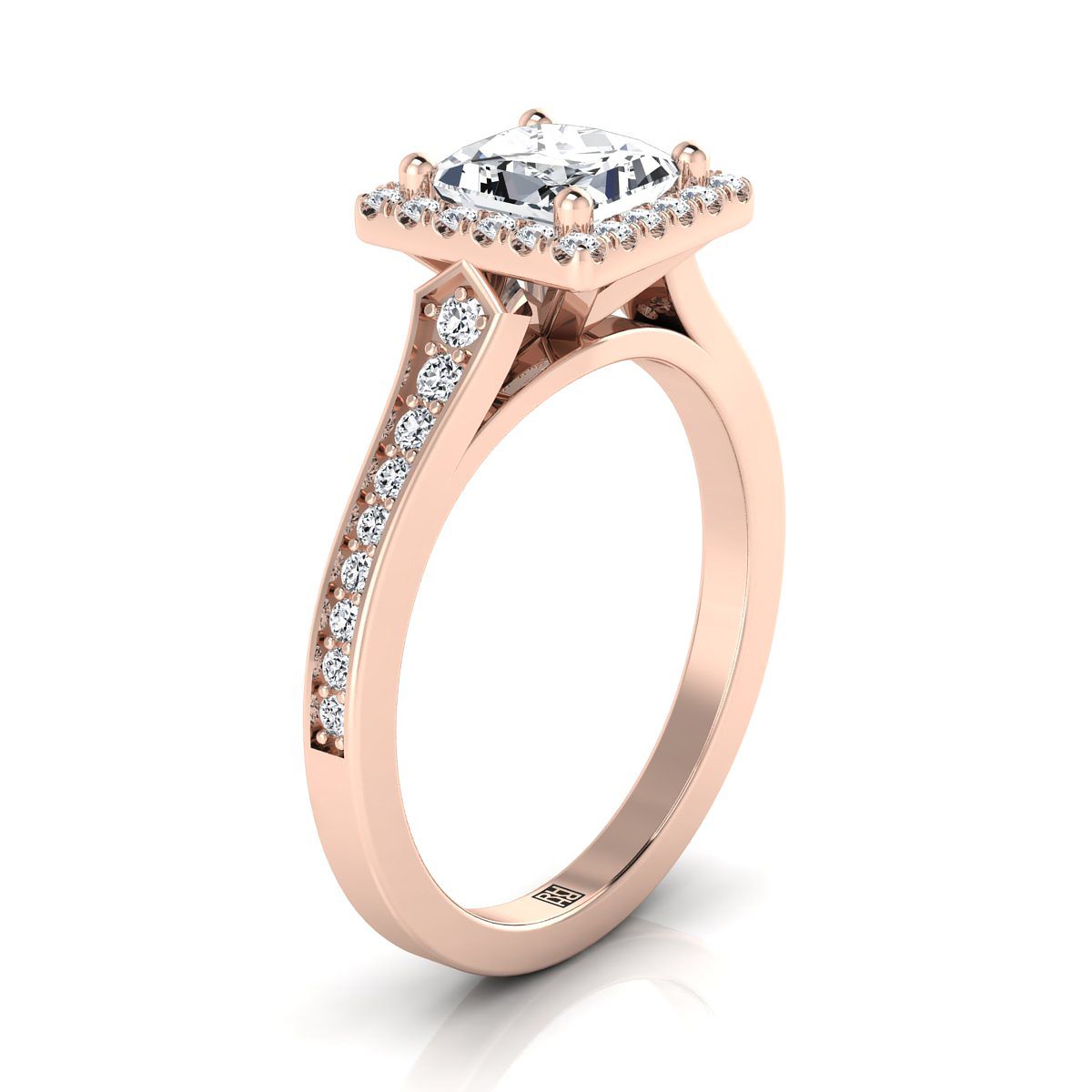 14K Rose Gold Princess Cut Diamond Classic Halo with Channel French Pave Engagement RING -1/3ctw