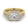 18K Yellow Gold Princess Cut Diamond Classic Halo with Channel French Pave Engagement RING -1/3ctw