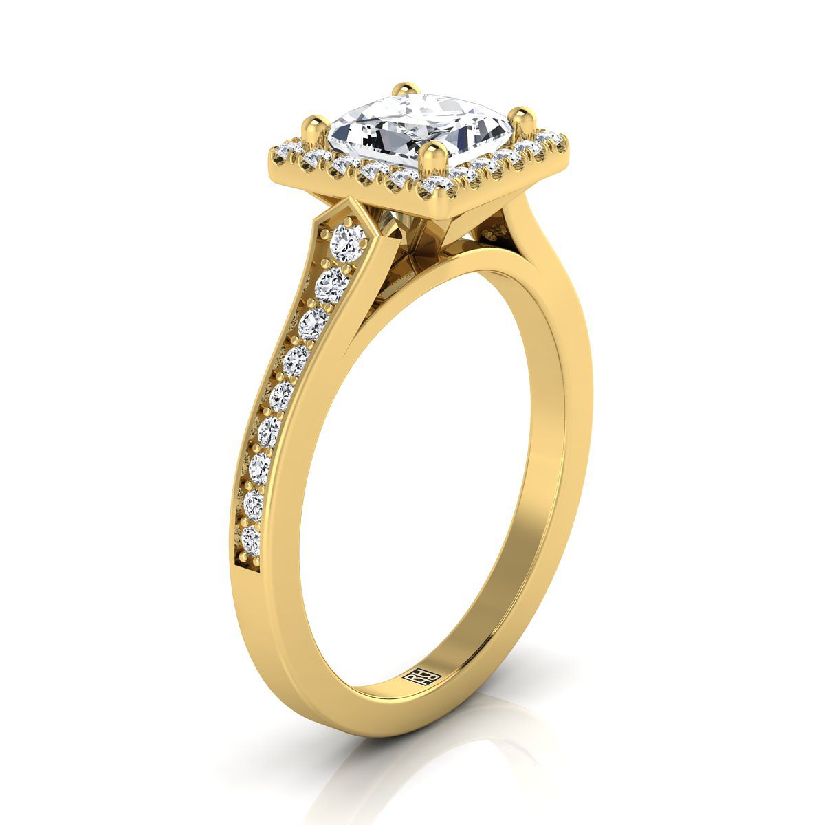 14K Yellow Gold Princess Cut Diamond Classic Halo with Channel French Pave Engagement RING -1/3ctw