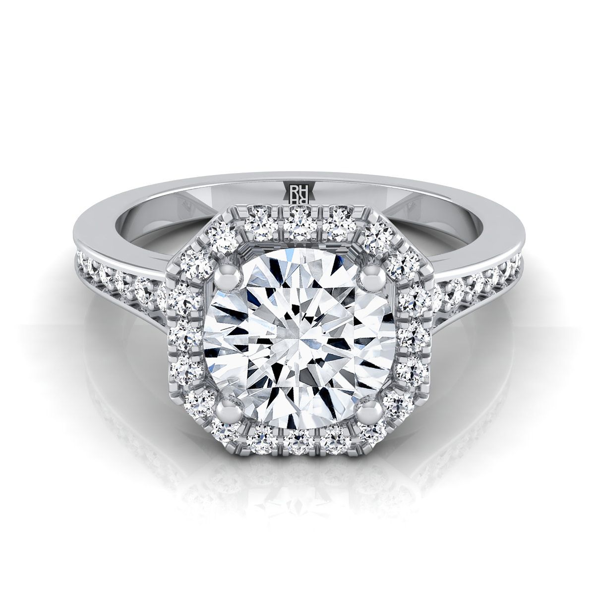 Platinum Round Brilliant Diamond Classic Halo พร้อมแหวนหมั้น Channel French Pave -1/3ctw