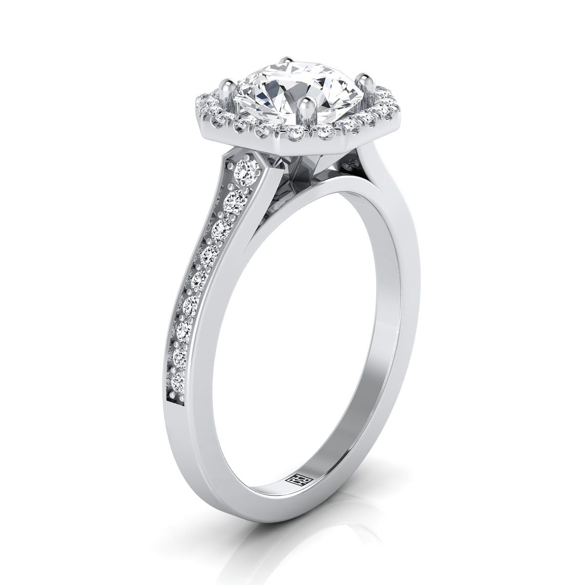 14K White Gold Round Brilliant Diamond Classic Halo with Channel French Pave Engagement RIng  -1/3ctw