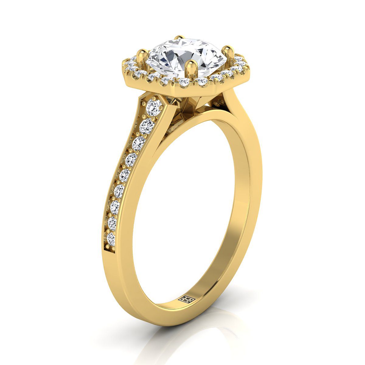 14K สีเหลืองทอง Round Brilliant Diamond Classic Halo พร้อมแหวนหมั้น Channel French Pave -1/3ctw