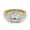 18K Yellow Gold Asscher Cut Diamond Petite Halo French Pave Engagement Ring -3/8ctw