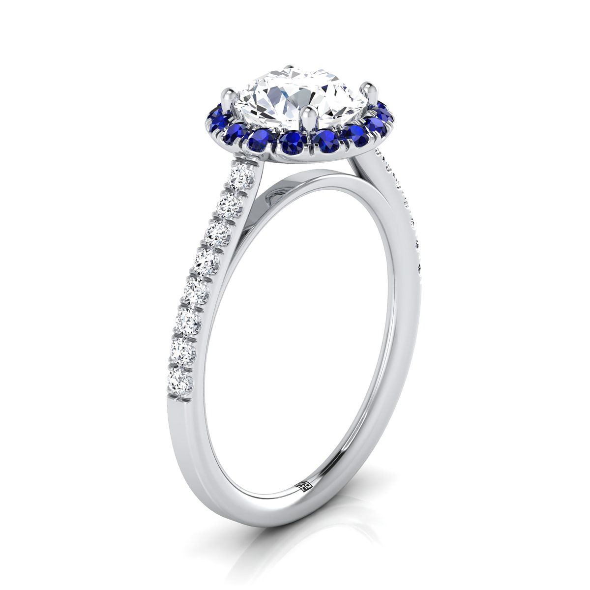 แหวนหมั้นเพชรล้อมเพชรฝรั่งเศส 18K White Gold Round Brilliant Petite Halo -1/5ctw