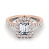 14K Rose Gold Emerald Cut Diamond Petite Halo French Pave Engagement Ring -3/8ctw