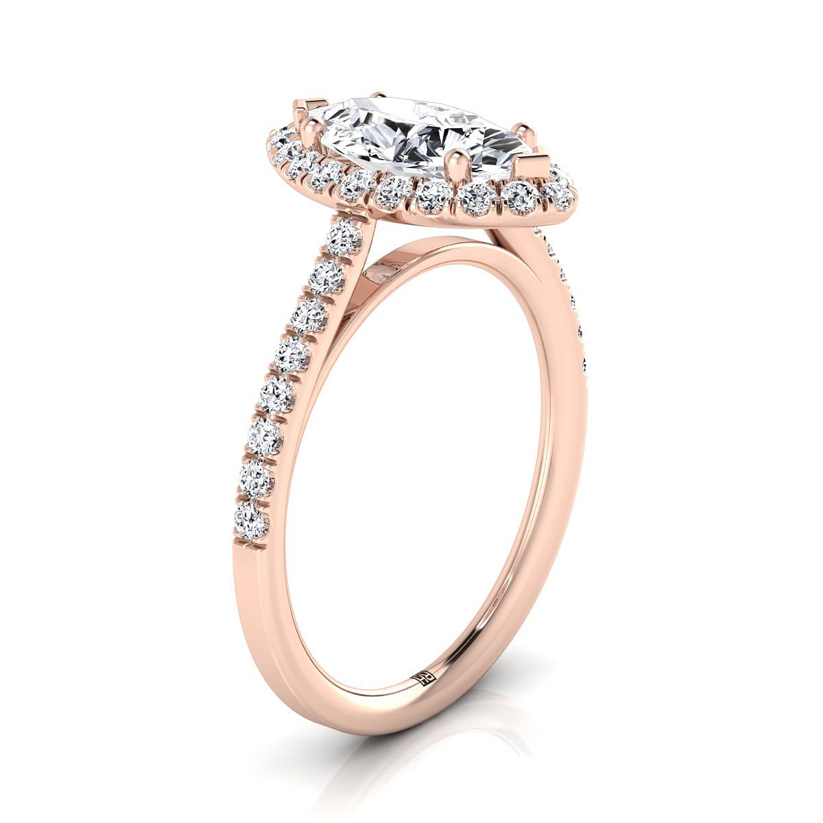 แหวนหมั้นเพชร Marquise 14K Rose Gold Petite Halo French Pave -3/8ctw