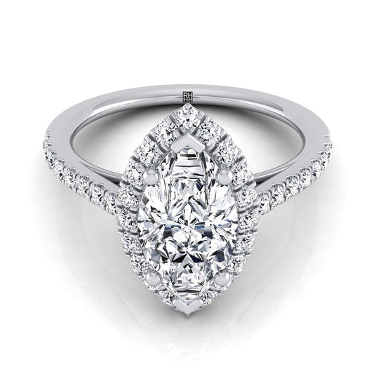 Platinum Marquise  Diamond Petite Halo French Pave Engagement Ring -3/8ctw