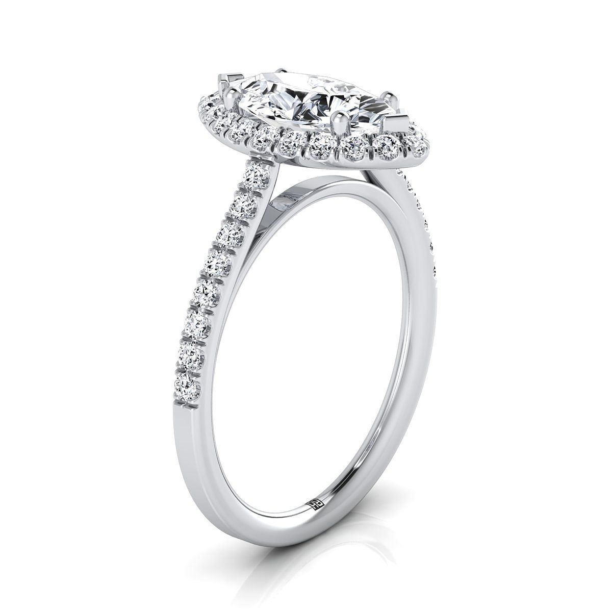 แหวนหมั้นแพลตตินัม Marquise Diamond Petite Halo French Pave -3/8ctw