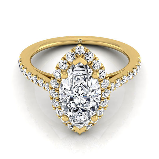 14K Yellow Gold Marquise  Diamond Petite Halo French Pave Engagement Ring -3/8ctw