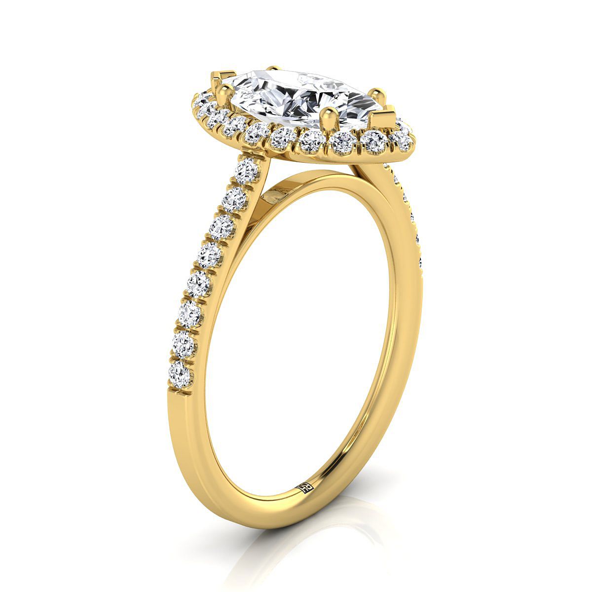 แหวนหมั้นเพชรสีเหลืองทอง 18K Marquise Petite Halo French Pave -3/8ctw