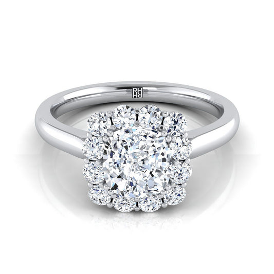 Platinum Cushion Diamond Floral Halo Engagement Ring -1/3ctw