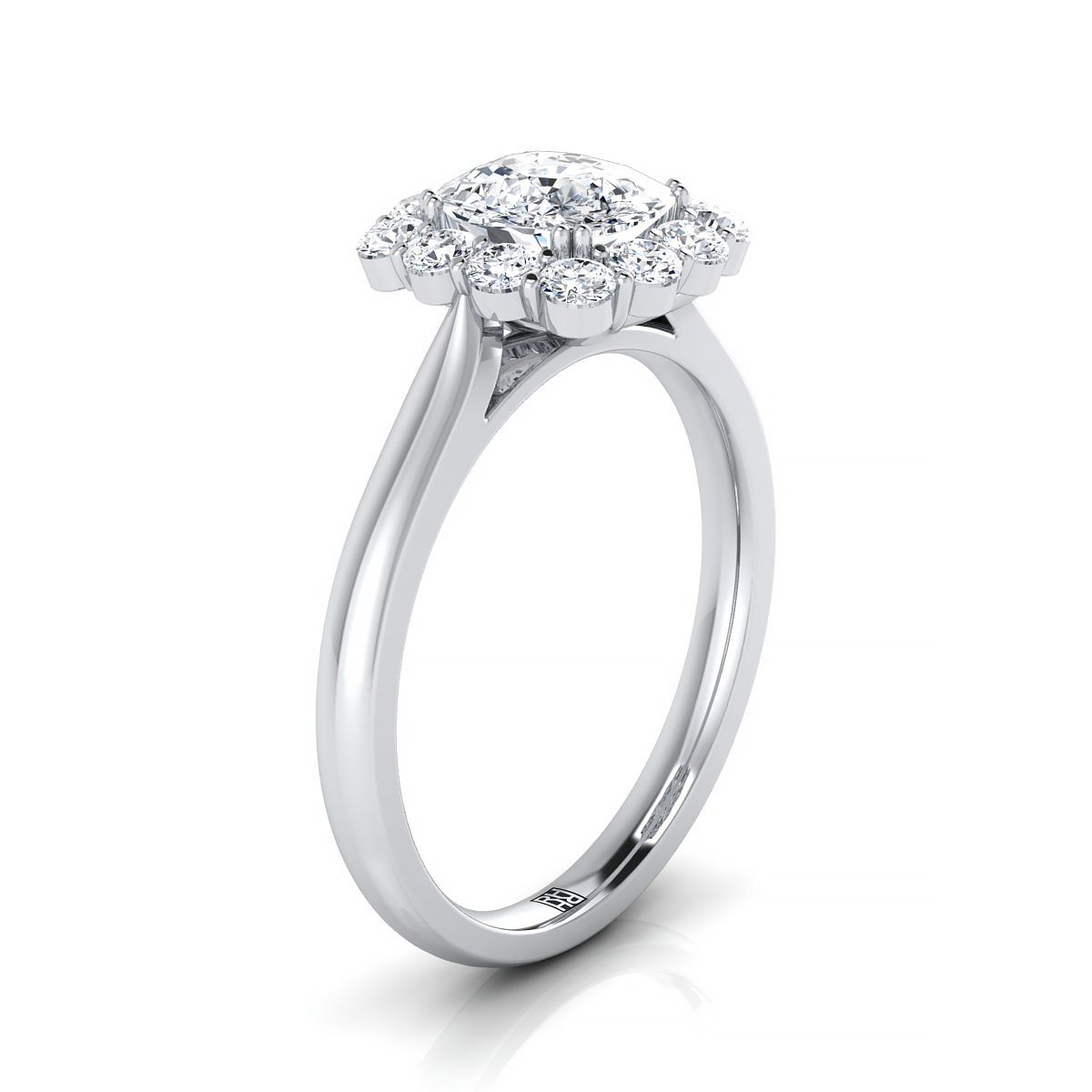 แหวนหมั้นเพชร 14K White Gold Cushion Diamond Floral Halo -1/3ctw