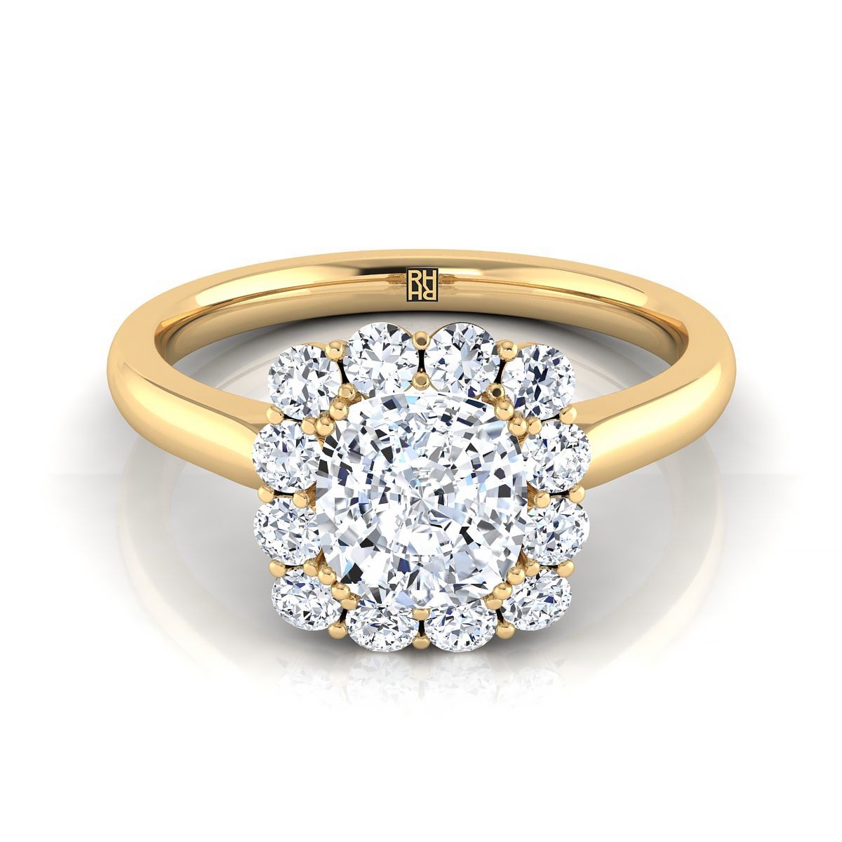 แหวนหมั้นเพชร 14K Yellow Gold Cushion Diamond Floral Halo -1/3ctw