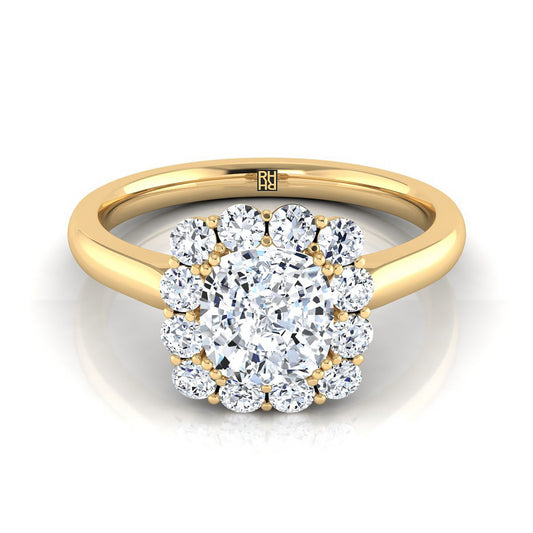 แหวนหมั้นเพชร 14K Yellow Gold Cushion Diamond Floral Halo -1/3ctw